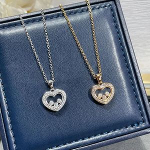 Sweet Romantic Sterling Sier Three Diamond Rotating Heart Necklace for Women's Simple Fashion Brand Jewelry Gift