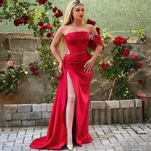 Red Formal Mermaid Prom Dresses One Shoulder Evening Dress Pearls Beadings Arabia Cocktail Party Gowns