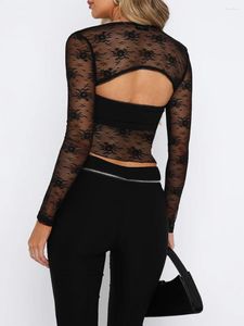 Women's T Shirts Women S Y2K Lace Sheer Crop Tops Long Sleeve Going Out Slim Fit Sexy Floral See Through Top Fall Cute Blouses