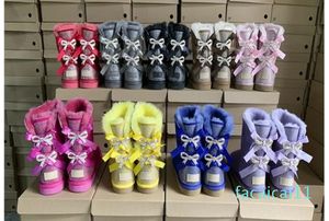 نيو امرأة ماس غنم فراء الثلج أحذية امرأة يدوي الحديد الحفر كعب مشرق bowtie boot rhinestone