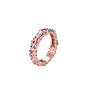 Diamond Gold Rings for Women Designer Jewelry Woman Rose Gold Silver Cross Wedding Ring Fashion Jewelys Lady Girl Party Birthday Present Size 5-9 Partihandel