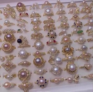 Naturalny otwierający pierścień z perły słodkowodnej Pierścień z prawdziwym złotem i kolorowym mikro zestawem z cyrkonem Luksusowy zaawansowany pierścień