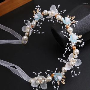 Accessori per capelli Neonate Corona di fiori di perle imitate dorate Elegante sposa Ghirlanda Testa Cerchio Bambini Banchetto Fasce per matrimoni Copricapo