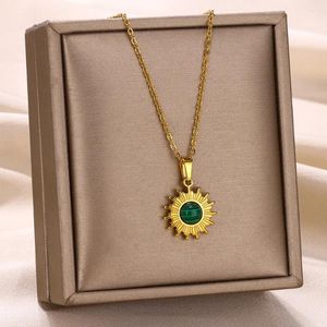 Pendant Necklaces Trendy Natural Stone Sunshine Necklace For Women Stainless Steel Round Shape Choker Wedding Jewelry Christmas