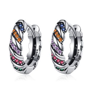 New Real 18K White Gold Plated Full Bling Colorful CZ Earrings Hoops for Men Women for Party Wedding Nice Gift