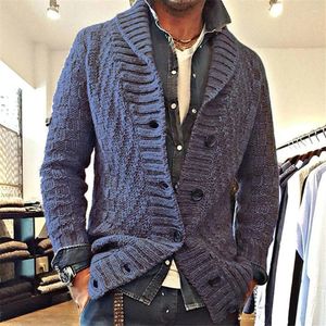 Maglioni da uomo Cardigan lavorato a maglia blu Maglione allentato solido Autunno Inverno Casual Streetwear Cappotti con bavero Abiti da giacca vintage maschili britannici