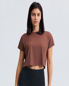 L071 Sexy Navel Exposed T-Shirts Lockere und atmungsaktive Yoga-Tops Kurzarm Laufsport-Shirts Frauen Einfarbig Outdoor Fitne5720424