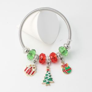 Partihandel god jularmband flex ormkedja armband med stort hål pärla xmas träd presentväska godis cane santa julboll charm armband för kvinnor