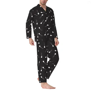 Herren-Trainingsanzüge, Cartoon-lustiges Sperma-Muster, langärmeliges Pyjama-Set mit Baumwoll-Flanell-Männerhosen und langen Ärmeln