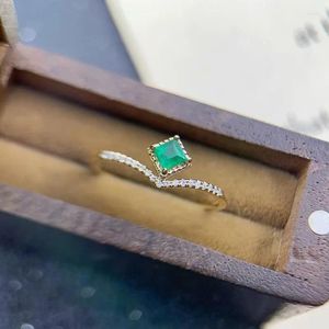 Cluster Rings Geometry Green Zircon Dainty For Teens Korean Fashion Gold Color Women Jewelry Thin Ring Gifts Kpop Accessories KCR021