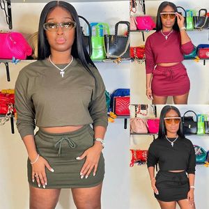 Work Dresses 2023 Spring Shorts Warp Skirt Two Piece Mini Dress Sets Women Crop Top Pullover Hoodies Outfits Club Wear Y2K Streetwear Style