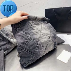 Kanal 22 denim Grand Shopping Bag Tote Travel Designer Kvinna Sling Body dyraste handväska med Silver Chaih