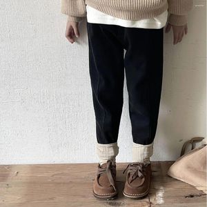 Trousers Children Fleece Jeans Boys And Girls Winter Thickened Loose Casual Pants 2023 Fashionable Solid Color Warm