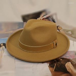 Berets Little Warping Edge Wide Brim Knitted Gold Thread Edging Band Women Female Wool Felt Cap Fedora Panama Jazz Bowler Hat 57cm