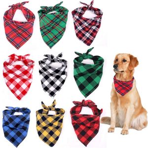 Dog Bandana Collars Christmas Plaid Pet Scarf Triangle Bibs Kerchief Pets Accessories Bibs Small Medium Large Dogs Xmas Gifts Q673