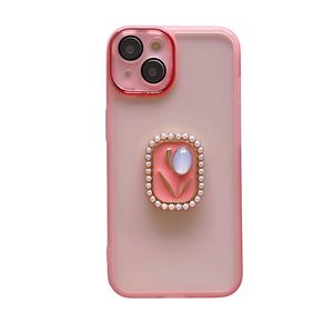 Luxury Flower Apple Cell Phone Cases Pearl Transparent Protective Back Covers för iPhone 15 14 13 12 Pro Max Plus Candy Color Mobile Telefon Case Ring Tide Defender