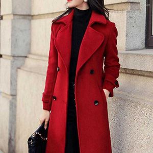 2023Women's Trench Coats Thermal Winter Overcat Business Mid-Calf Length Jacketフォーマルウールブレンドダブルブレストコート厚いメスアウターウェア