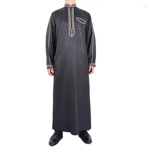 Roupas étnicas Abaya para Homens Islam Galabia Muslin Thobe Kameez Kaftan Colarinho Impressão Árabe Masculino Nacional Solto Longo Robe Muçulmano