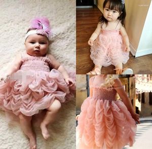 Kız elbiseler kızlar sevimli tutu bebek pembe prenses parti kolsuz kayış fırfır yaz kabarcık elbise 1-6y