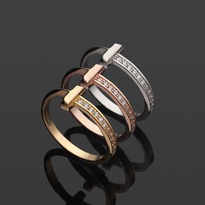 Nova moda t carta t1 círculo cheio de diamantes anel feminino ouro prata rosa ouro anel de casamento designer jóias TR-01