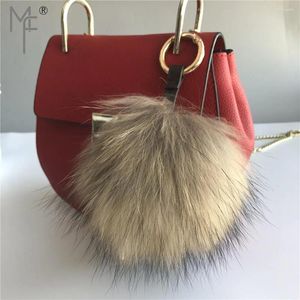 Chaveiros Magicfur - 13 cm Marrom Real Natural Raccoon Fur Bola Pom Carro Chaveiro Saco Charme Pingente