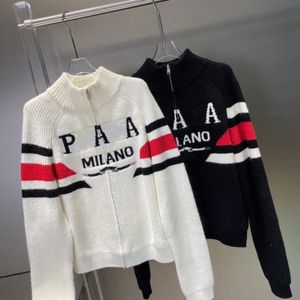 2023 PRA Womens tröja varumärkesdesigner mode toppar stickad blixtlås cardigan kläder hög kvalitet jacquard långärmad da lyx stickade kläder för kvinnliga tröjor