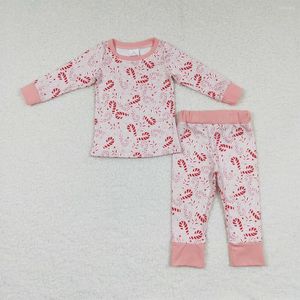 Set di abbigliamento All'ingrosso Bambini Natale Inverno Neonata Moda Abbigliamento Indumenti da notte Kid Fiore Candy Cane Rosa Outfit Pigiama