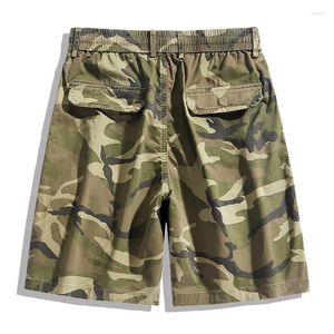 Men's Shorts Camouflage Summer Multi-pocket Workear Short Men Outdoor Casual Mid-waist Knee Length Camping Pant Elastic Waist