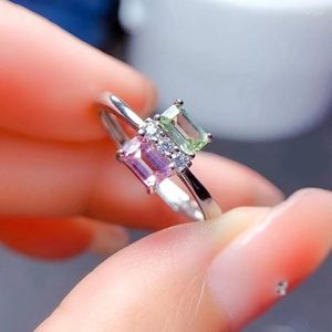 Anéis de cluster Natural rosa e verde turmalina anel sólido 925 prata 3mm 5mm total 0,6ct presente para mulher