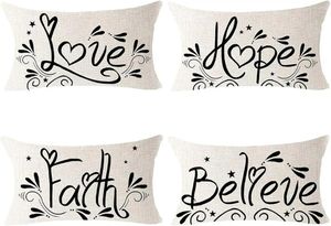 Pillow Faith Love Hope Believe Linen Waist Cover Personality Decoration Sofa Living Room 30X50cm
