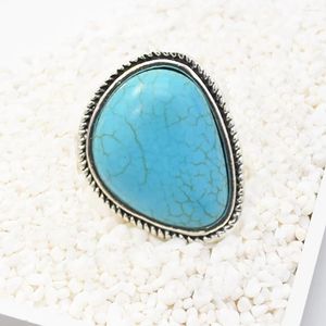 Klusterringar stora vintage turkos för kvinnor män zigenare ribal tibet grön sten oval geometrisk fingerring justerbara bohemiska smycken