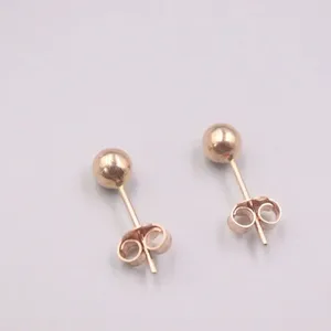 Stud Earrings Solid Pure 18Kt Rose Gold Women Smooth Ball 1-1.5g 16x5mm