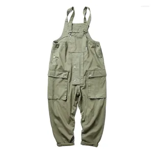 Men's Pants Vintage Multi-pocket Overalls Aesthetic Clothes Bib Cargo Jeans Jumpsuits High Street Suspender Men Tooling Denim Trousers