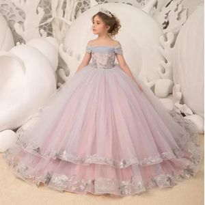 Girl Dresses Lovely Off The Shoulder Flower For Wedding Appliqued Ruffles Toddler Girls Pageant Dress Kids Formal Wear Prom