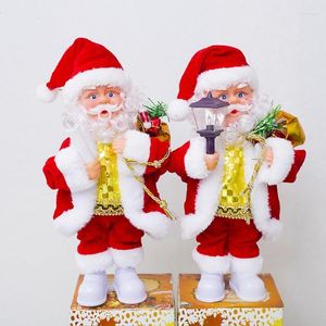 Dekorativa figurer Santa Claus Flannelette Plastic Electric Music Lights Doll 27x17cm Julleksakar gåvor för barn 2023 år