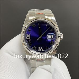 Zegarek designerski 36 mm Blue Roman Dial Automatyczne zegarki mechaniczne 6-9 Diamond Skala czasu Sapphire Sapphire ze stali nierdzewnej Luminous Montre 2813 Ruch Wristwatch