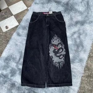 Mäns jeans jnco y2k Big Pocket Harajuku Hip Hop Graphic Retro Blue Baggy Denim Pants Men Women Goth Wide Trouser Streetwear S23