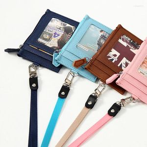 Card Holders Women's Pink Black Bags Business ID Holder Coin Purse Money Wallet Pouch With Neck Strap Student Bus