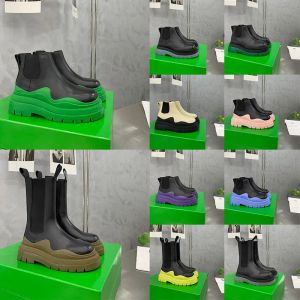 Women Men Designer Boots Tire Chelsea Leather Half Ankle Boots Fashion Wave Colored Rubber Clear Outsole Elastic Webbing Boot