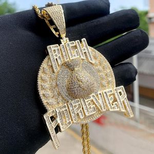 Correntes chegaram homens hip hop jóias geladas bling sparking 5a zircônia cúbica rico para sempre carta saco de dinheiro punk pingente colares