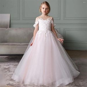 Girl Dresses Flower Tulle Beaded Sequins Printing Sleeveless Sparkle First Wedding Communion Birthday Party Ball Gowns Kids Gift