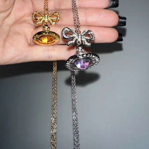 Viviane-Halskette, Designerin Viviennes Westwoods, luxuriöser Hip-Hop-Schmuck, hochwertige Fliege, lila Saturn, dreidimensionale Kugel-Halskette, Ufo-Pullover-Halskette