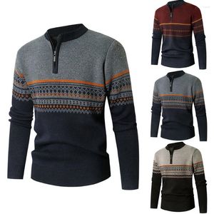 Suéter masculino masculino 1/4 zip-up pulôver moletom o pescoço jaqueta listrada lã quente manga longa outono inverno top de malha