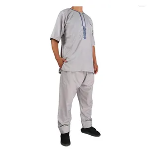 Ethnic Clothing Men ROBE Malaysian Style Short Sleeve Trousers Pants Two-Piece Gown Thobe