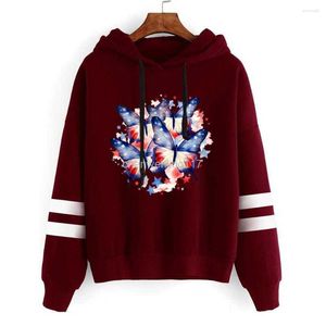 Q231 Womens Hoodies Watercolor Butterfly Graphic Hoodie 4th-of-July Spring Sweatshirt America Trend Clothes Aesthetic Women Streetwear MS4P