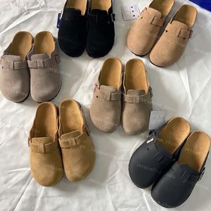 Boston Clogs Winter Fur Slippers Sabot Män Kvinnor Real Leather Bag Head Pull Cork Flats Mules Woody Loafers Lazy Slides