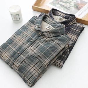 Kvinnor BLOUSES 2156 Autumn Women Plaid Skjortor Vintage nödställda långärmad knapp klassisk mode casual kvinnlig grov tygblus