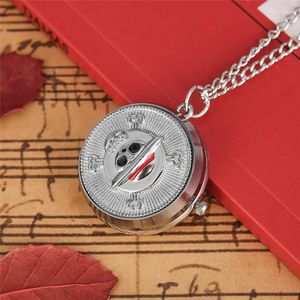 Pocket Watches Creative Rotatable Cover Design Japan Anime Theme Men Women Analog Quartz Watch Silver Necklace Chain Collectable Gift