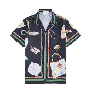 Designer Mens Camisas Casuais Moda Geométrica Clássica Impressão Preto Camisa de Boliche Hawaii Floral Camisas Casuais Homens Slim Fit Manga Curta 666