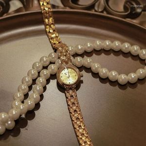 Relógios de pulso pequeno relógio de ouro mulheres relógios de quartzo luxo feminino vintage corpo dourado caso elegante reloj moda relógio senhoras relógio de pulso